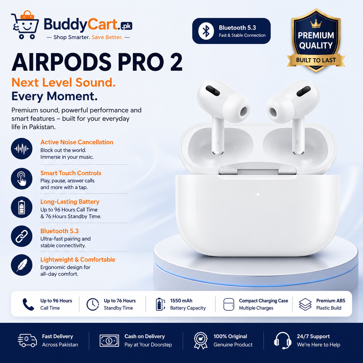Airpods Pro 2 White ANC Bluetooth 5.3